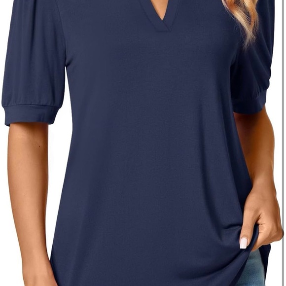 Chic Navy V-Neck Blouse for Women - Picture 4 of 6